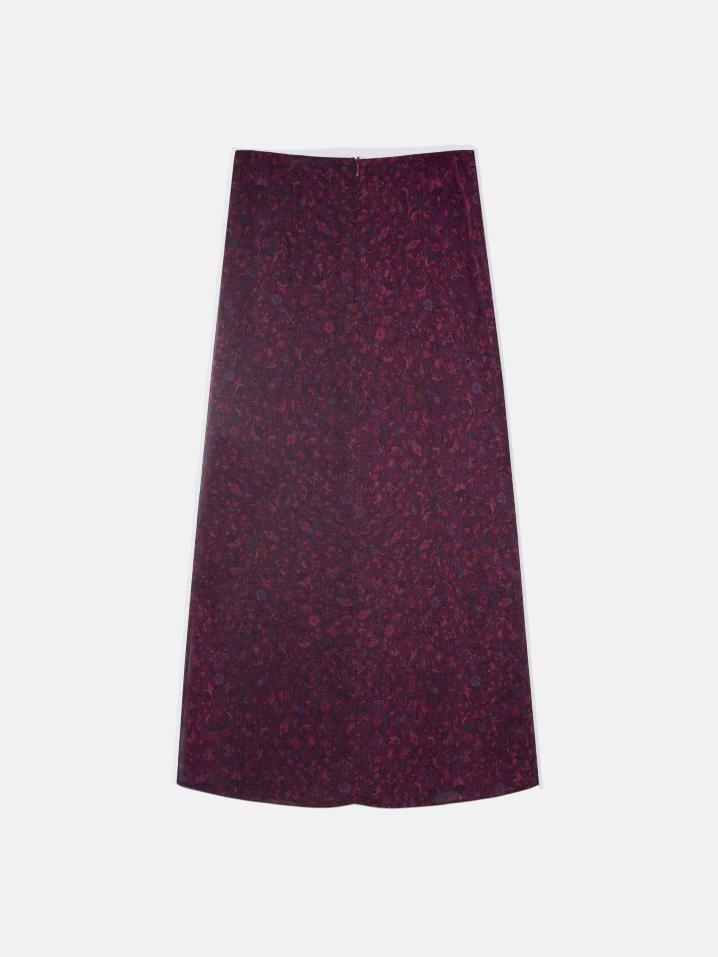 Falda midi drapeado central flores granate