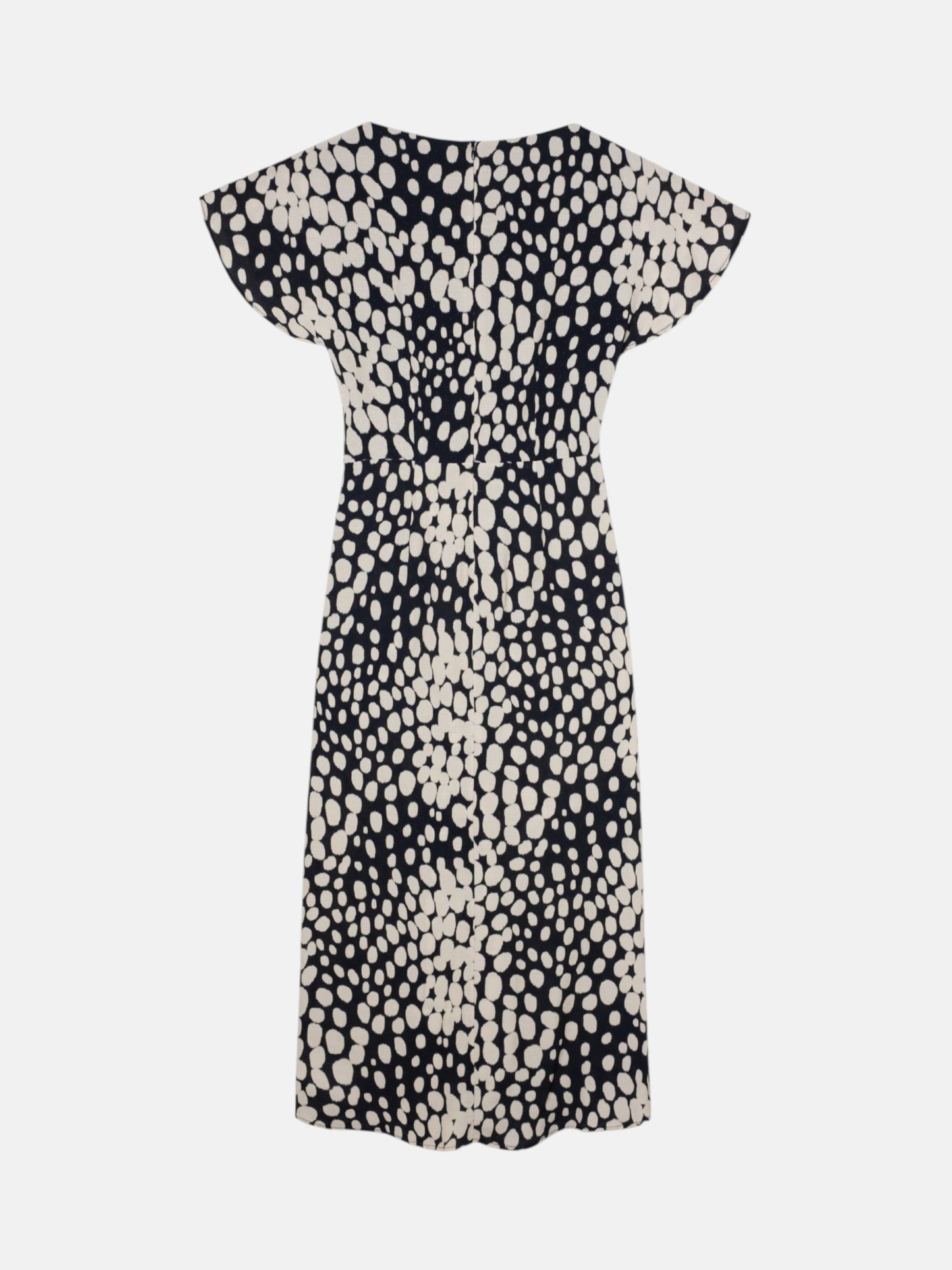 Vestido midi drapeado lunares blanco y negro