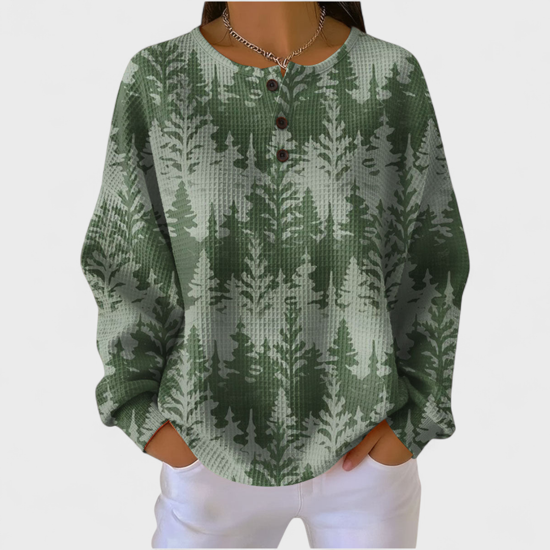 Inès - Jersey Verde con Diseño de Árbol Clásico