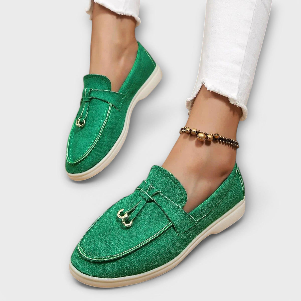 Alicia - Mocasines Femeninos Beiges con Cordón Decorativo