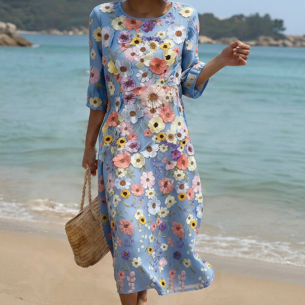 Maria - Vestido Midi Confortable y Elegante con Bordado