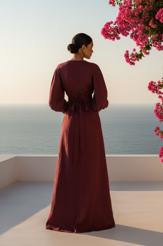 Vestido Vinho - Vista de Costas