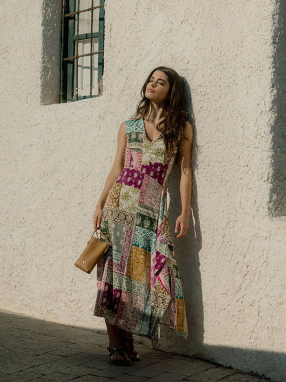 Vestido midi estampado patchwork colores