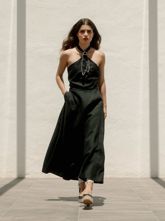 Vestido largo hebilla lino