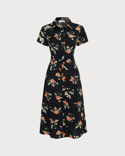 Gloria - Vestido Midi Negro Floral