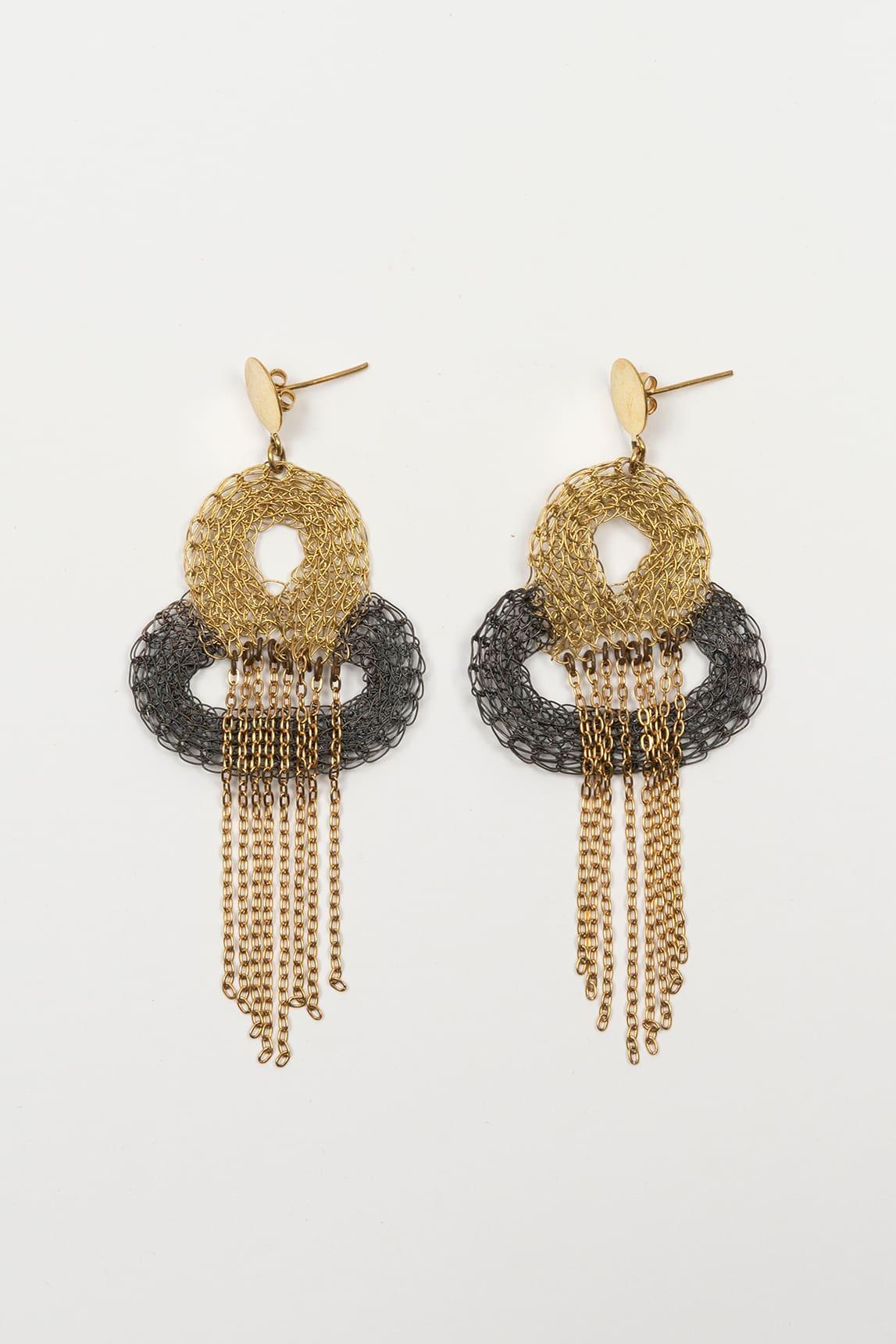 Pendientes malla Xirel bicolor con flecos