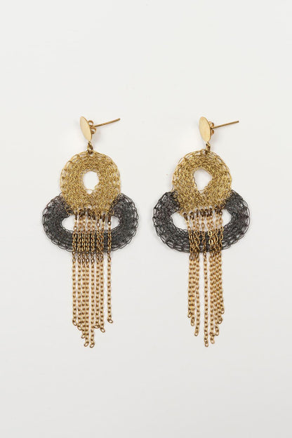 Pendientes malla Xirel bicolor con flecos