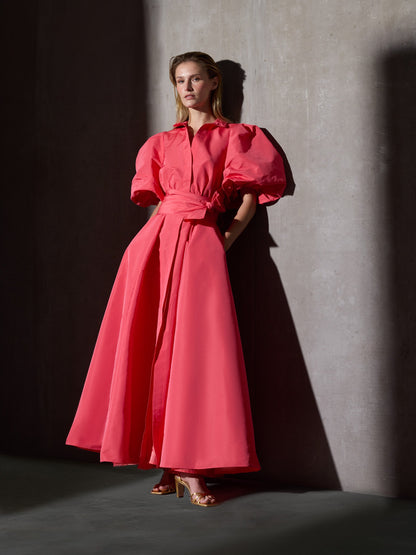Vestido CaprileXSilbon camisero tafeta rojo