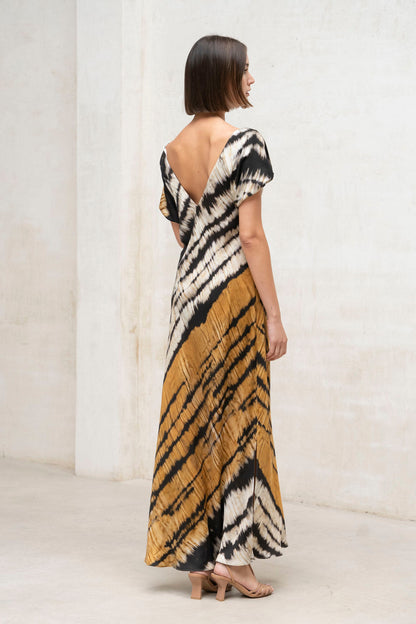 Vestido Yungle estampado mostaza y negro