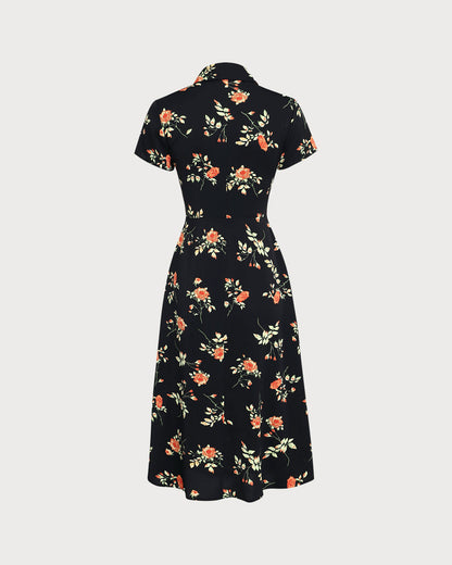 Gloria - Vestido Midi Negro Floral