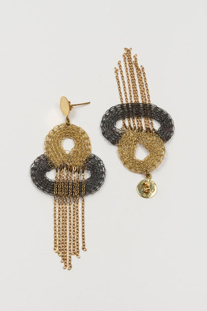 Pendientes malla Xirel bicolor con flecos