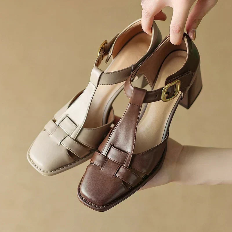 Belliora - Sandalias para mujer con tira en T y punta cuadrada