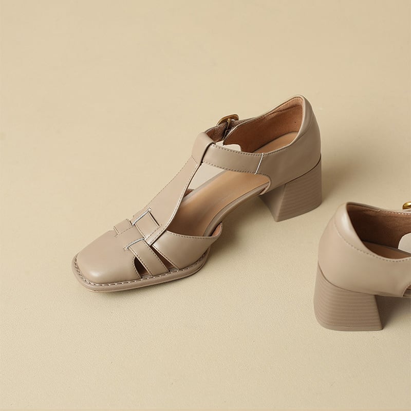 Belliora - Sandalias para mujer con tira en T y punta cuadrada