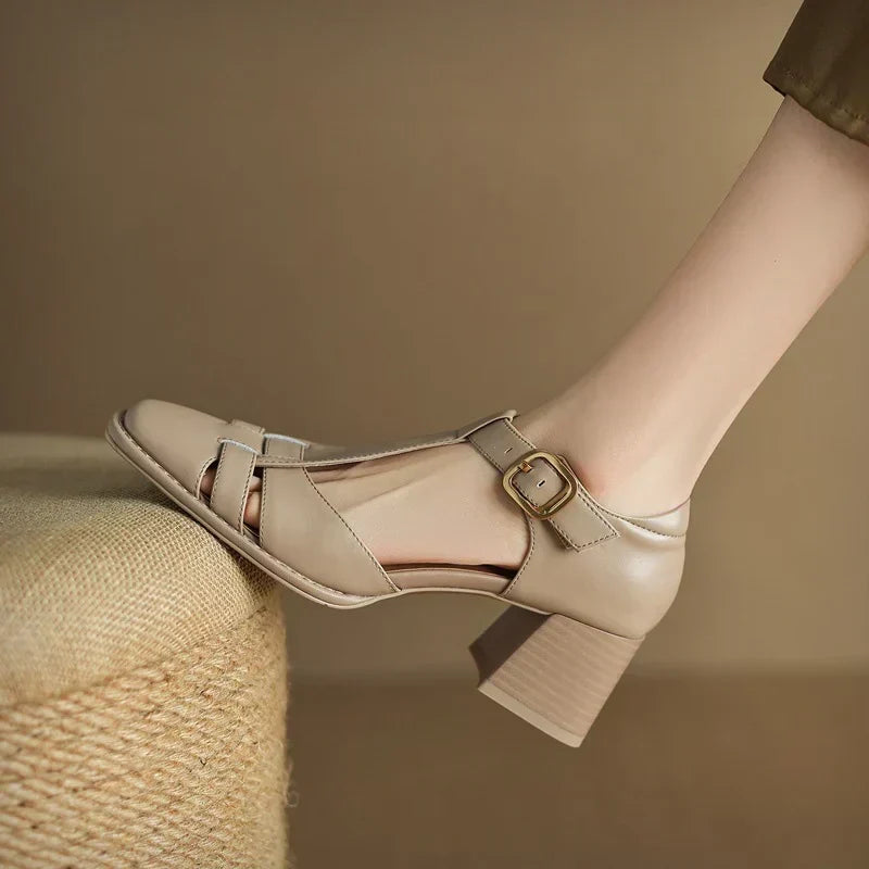 Belliora - Sandalias para mujer con tira en T y punta cuadrada