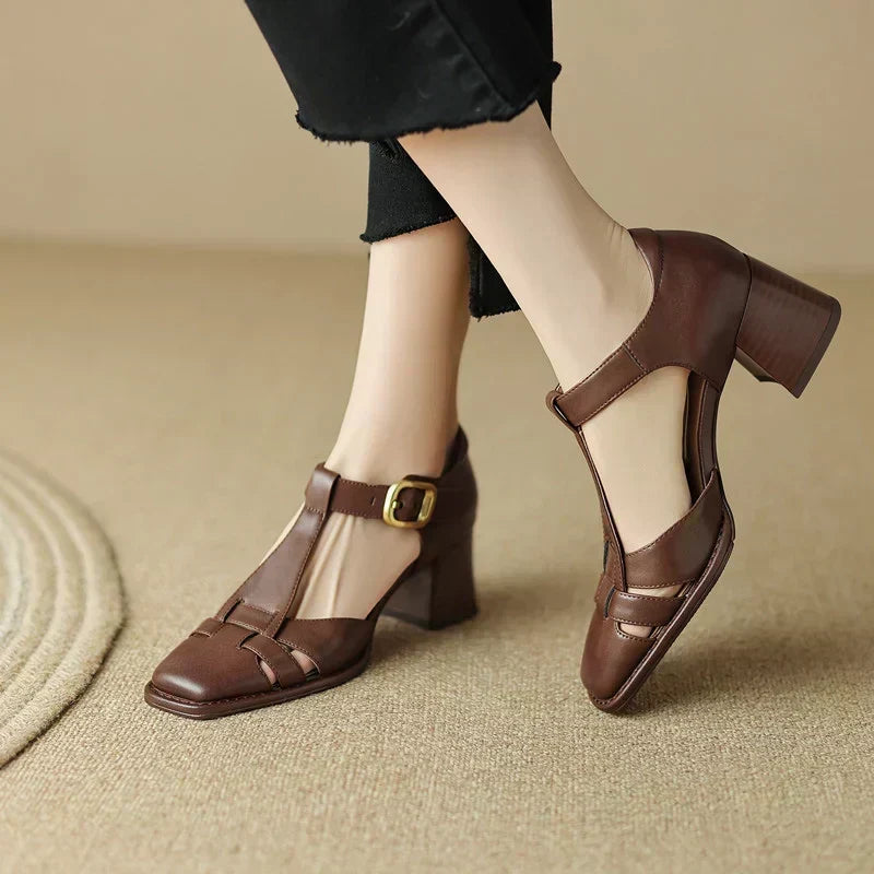 Belliora - Sandalias para mujer con tira en T y punta cuadrada