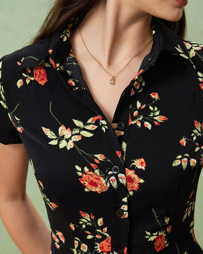 Gloria - Vestido Midi Negro Floral