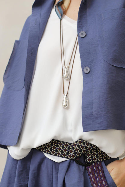 Collar Luneria Plata cordón marrón