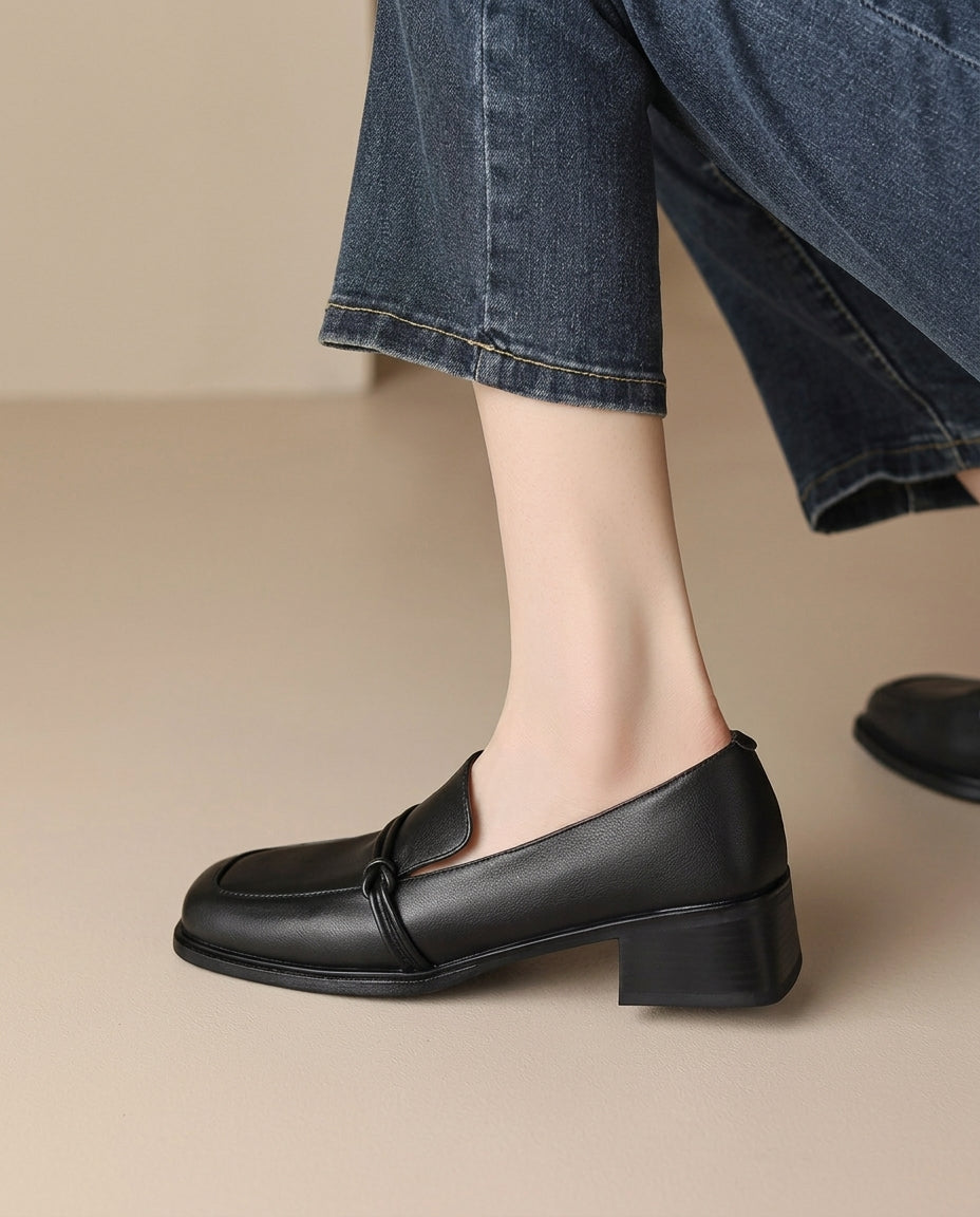 Audrey - Mocasines de mujer con tacón bloque y comodidad