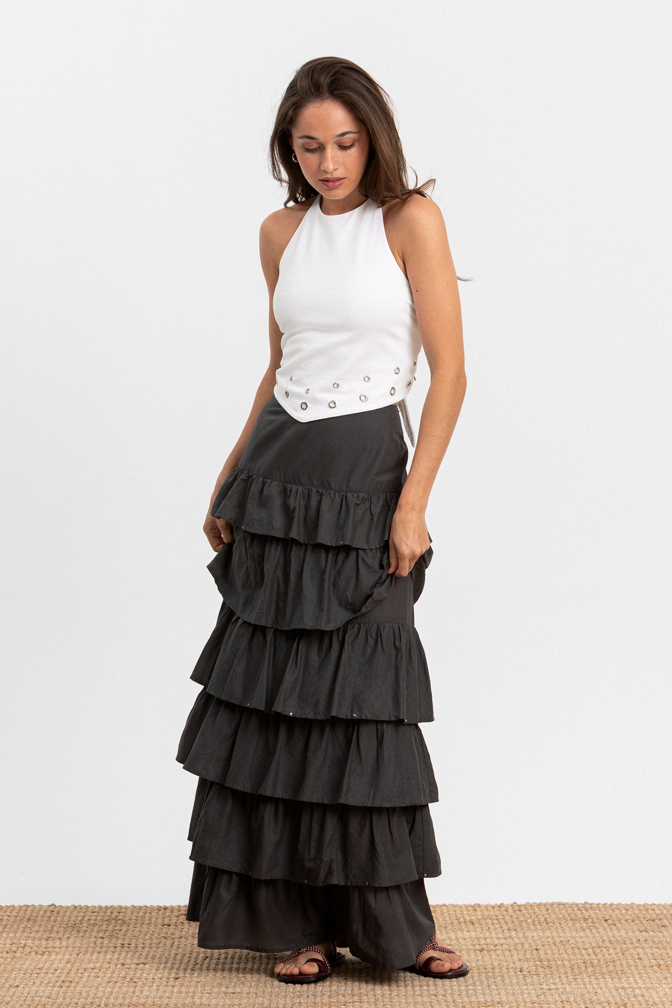FALDA MIDI VOLANTES TACHAS