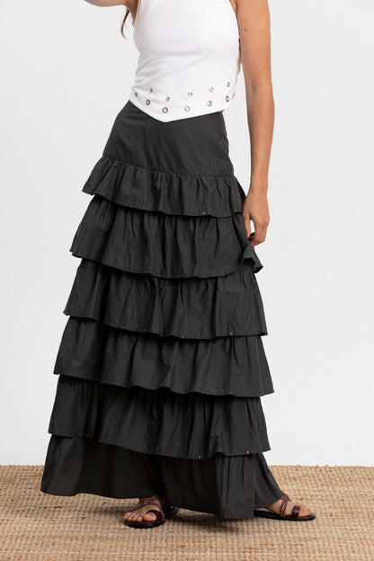 FALDA MIDI VOLANTES TACHAS