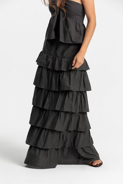 FALDA MIDI VOLANTES TACHAS