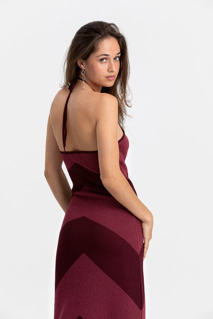 VESTIDO MIDI HALTER LUREX