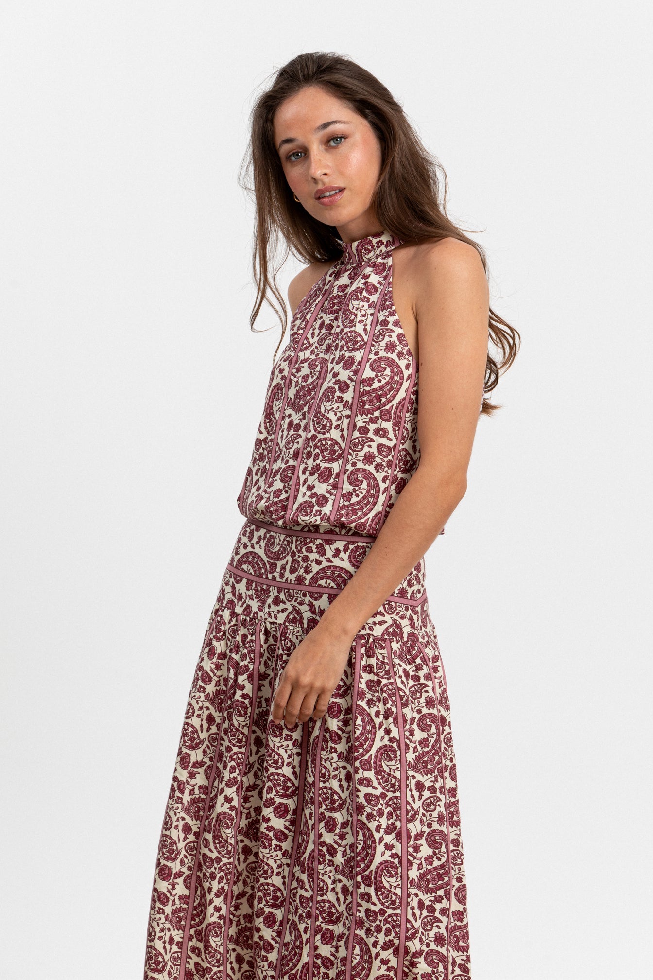 VESTIDO MIDI HALTER RAYAS