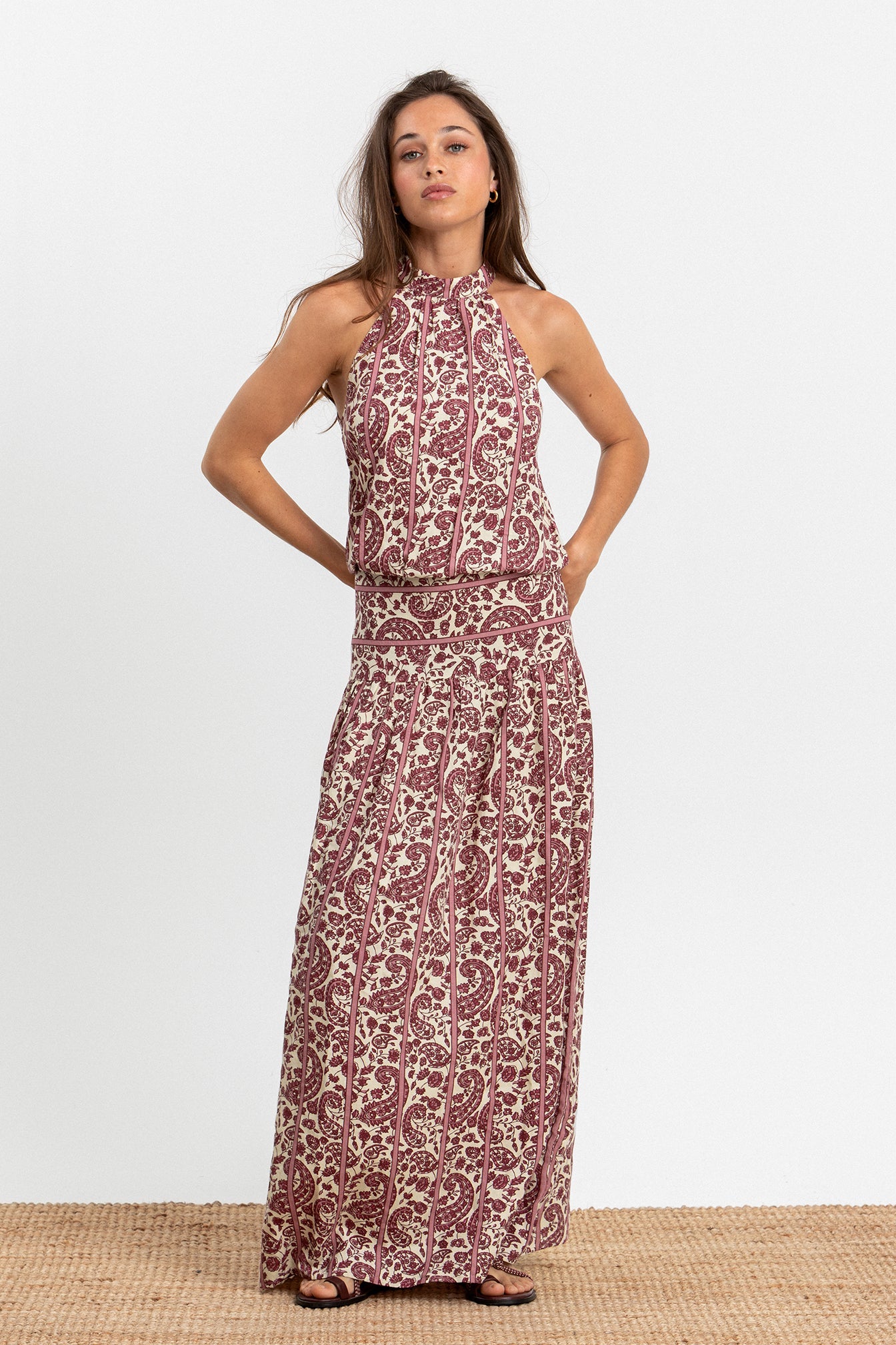 VESTIDO MIDI HALTER RAYAS