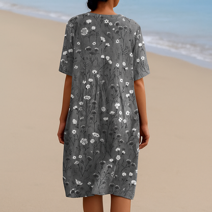 Manuela - Vestido Floral en Carbón con Acentos Blancos