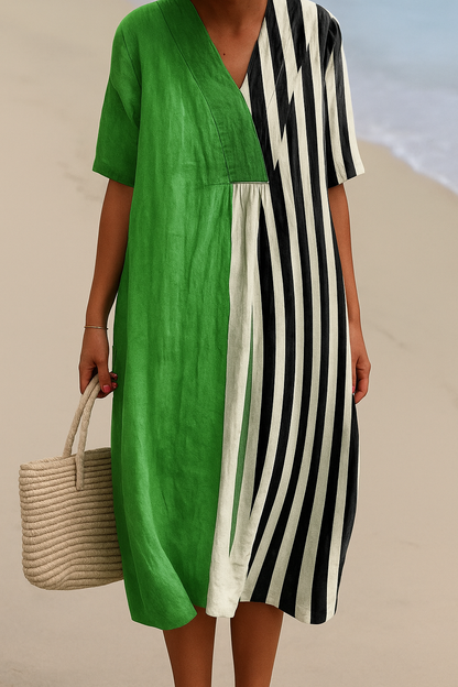 Maribel - Vestido Verde Vibrante con Rayas Negras