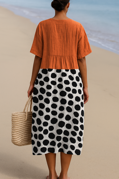 Mercedes - Vestido Naranja con Puntos Contrastantes