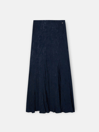 Falda midi evase jacquard azul marino