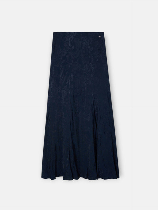 Falda midi evase jacquard azul marino