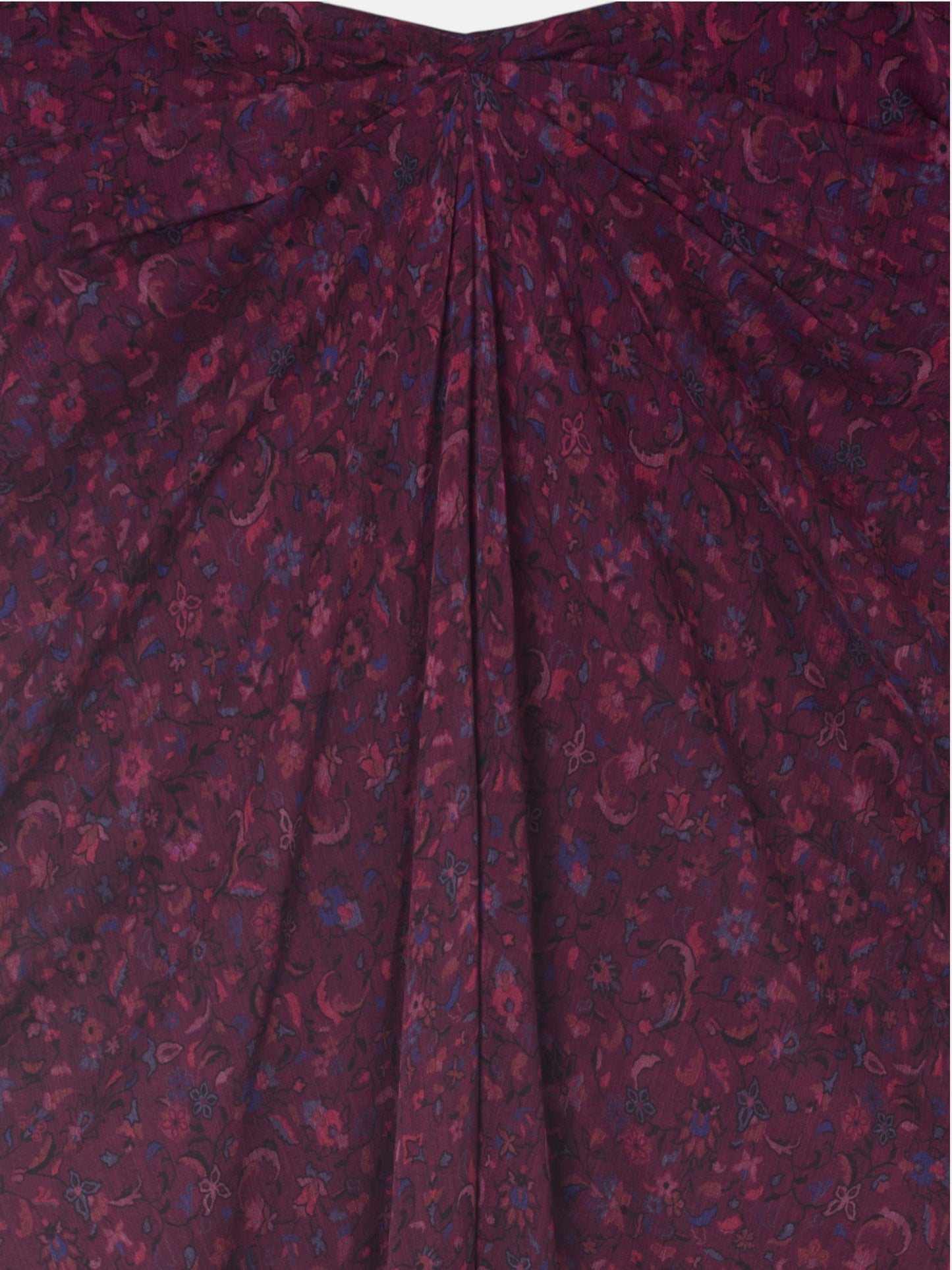 Falda midi drapeado central flores granate