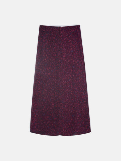 Falda midi drapeado central flores granate