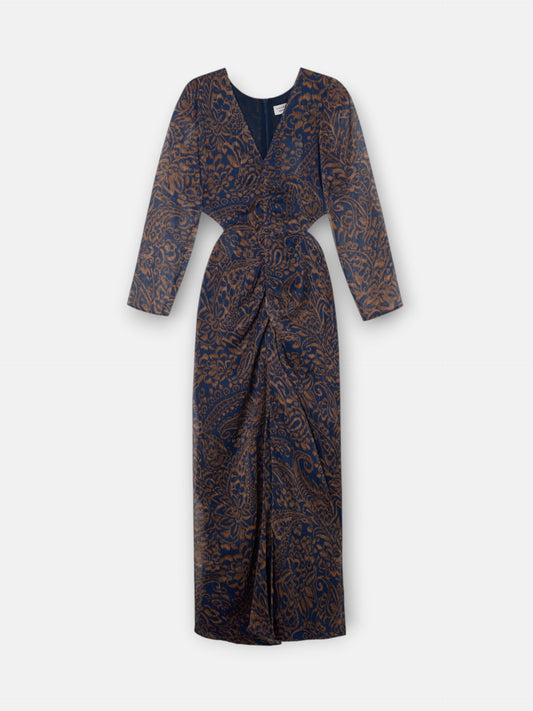 Vestido cut out estampado cachemir azul