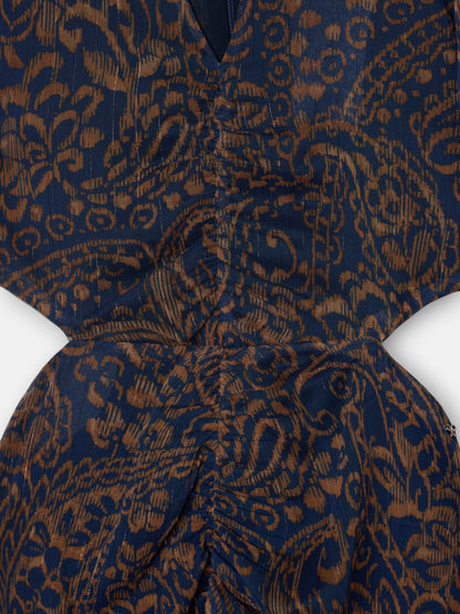Vestido cut out estampado cachemir azul