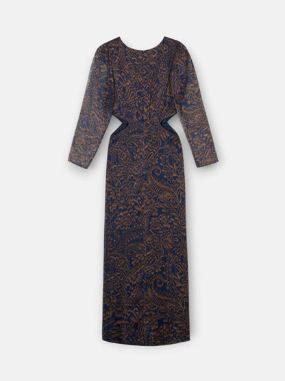 Vestido cut out estampado cachemir azul