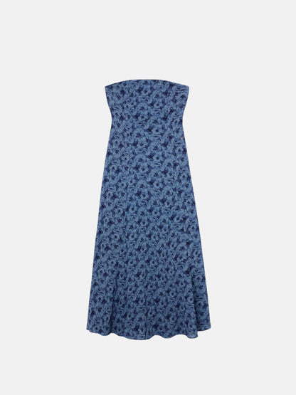 Vestido largo palabra de honor flores azul