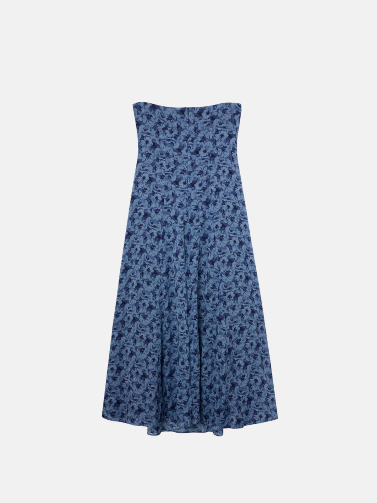 Vestido largo palabra de honor flores azul