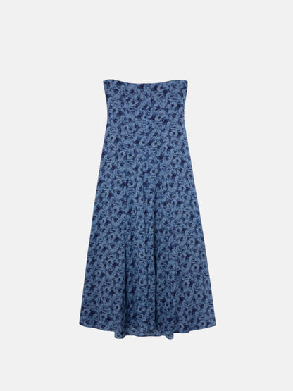 Vestido largo palabra de honor flores azul