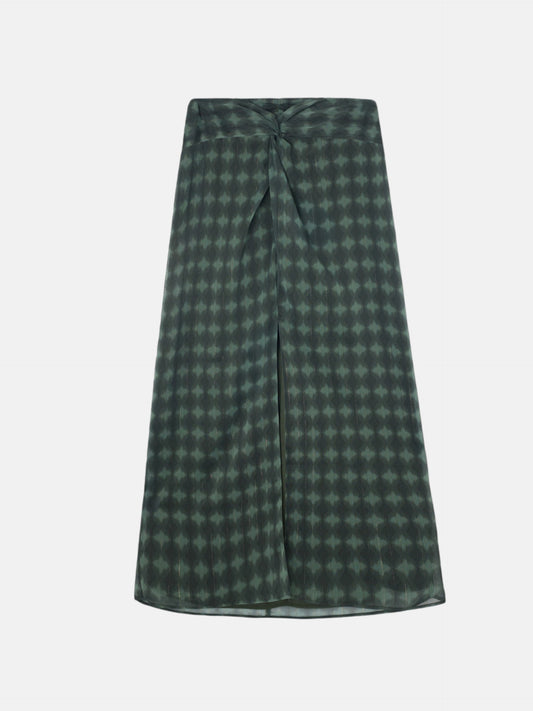 Falda midi nudo estampado etnico verde