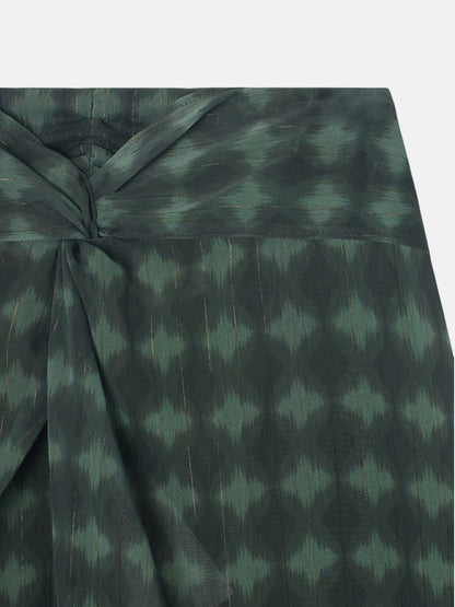 Falda midi nudo estampado etnico verde