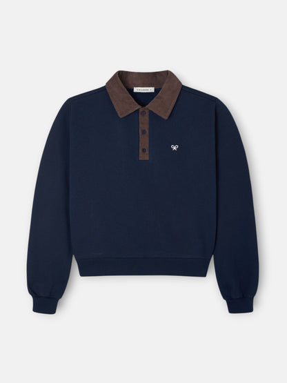 Sudadera woman cuello polo pana azul marino