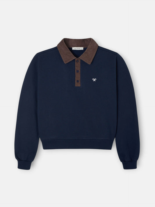Sudadera woman cuello polo pana azul marino