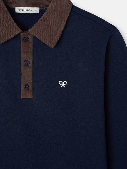 Sudadera woman cuello polo pana azul marino