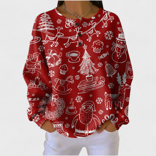 Karla - Suéter Rojo con Diseño Nórdico Navideño