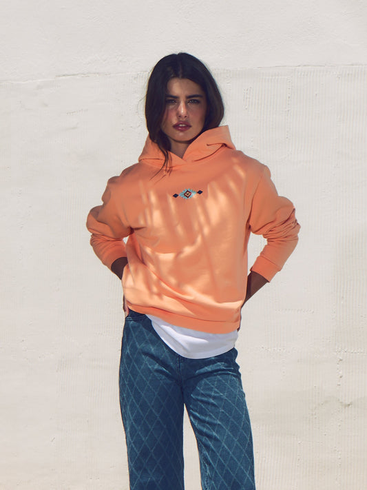 Sudadera woman capucha raqueta etnica naranja