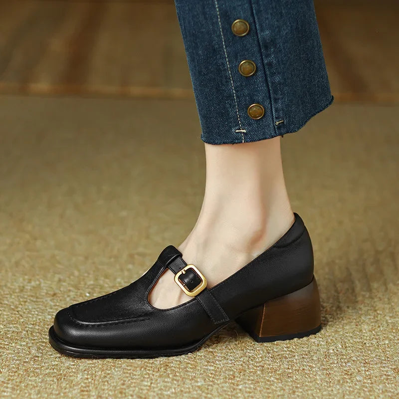 Delia - Zapatos Mary Jane T-Bar para mujer con punta cuadrada