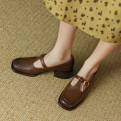 Delia - Zapatos Mary Jane T-Bar para mujer con punta cuadrada